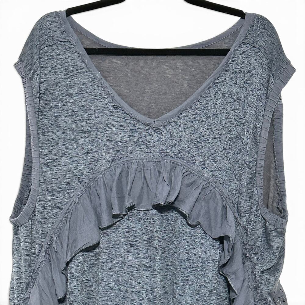 Free People Slouchy Claire Tee Blue Ruffle Tunic Top Large - Picture 4 of 15